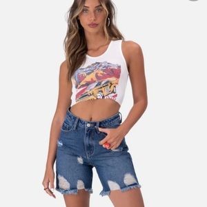 ADIKA speed crew cropped white graphic tank top